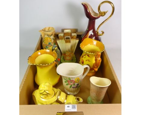 Art Deco Burleigh Ware jugs, Myott geometric posy vase and other similar ceramics (8) Condition Report Yellow teapot has hair