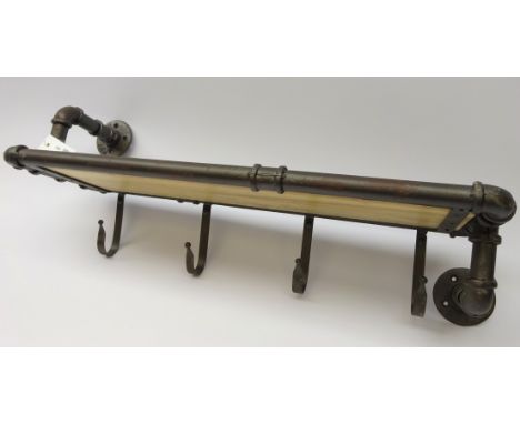 Metal 'heating pipe' shelf with coat hooks, W80cm, H30cm (overall)