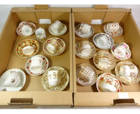 Late 18th century Derby cup and saucer with hand painted floral triangular panels, 19th century Copeland and Garret cup and s