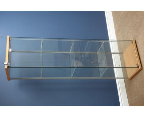 Tall narrow light wood finish display cabinet, W43cm, H163cm, D37cm   Condition Report   Click here for further images, condi