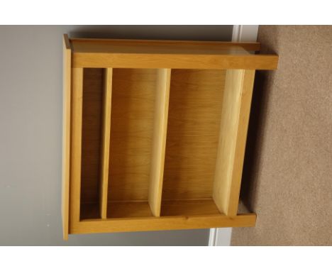 Light oak open bookcase, two adjustable shelves, W91cm, H93cm, D28cm   Condition Report   Click here for further images, cond