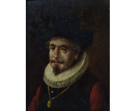 Portrait of a of 17th century male, 19th/20th century oil on wood panel indistinctly signed  in gilt frame 11.5cm x 8.5cm    