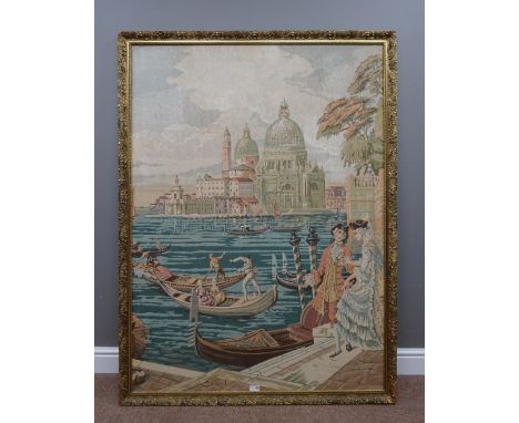 Large machine woven 18th century style tapestry, depicting the Grand Canal, Venice, in ornate gilt frame H148cm x W110cm    C