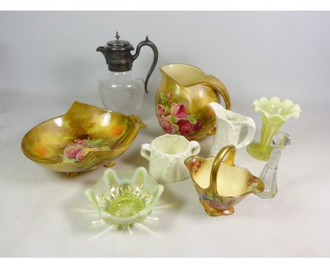 Mid 19th century Meissen centrepiece, pierced and floral encrusted oval basket supported by a scrolling and hand painted stem