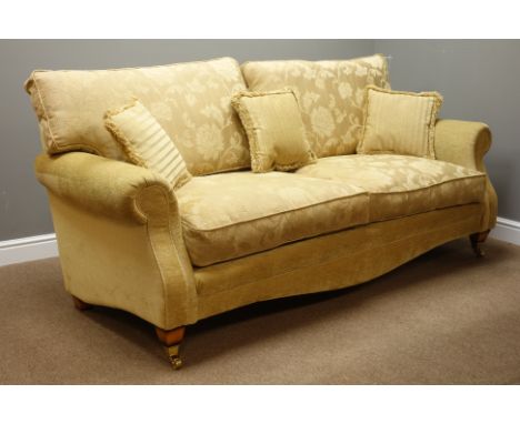 'Vale Bridgecraft' three seat sofa (W210cm), and pair matching armchairs (W95cm), upholstered in pale gold fabric complete wi