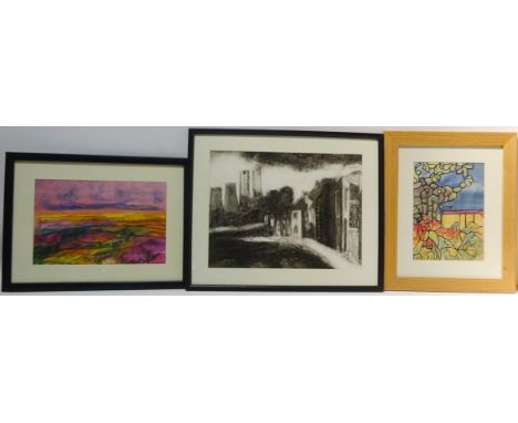 Abstract Landscape, acrylic on paper signed Joan Calpin and one other by the same hand, 'Walsall - Staffordshire', ltd.ed pri