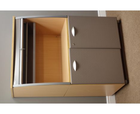 Light wood finish office storage cabinet, W92cm, H137cm, D57cm   Condition Report   Click here for further images, condition,