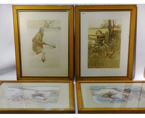'The First', 'Cold Sport', two colour prints after Lawson Wood pub. Lawrence & Jellicoe and two Fishing prints after George. 