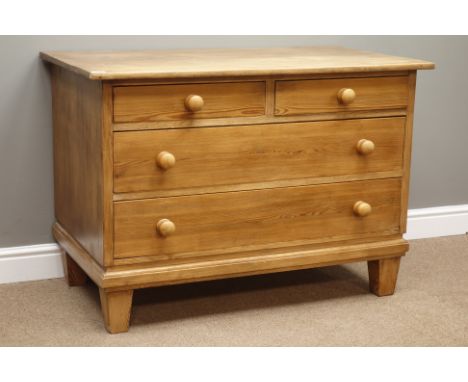Late 19th century polished pine chest, two short and two long drawers (W110cm, H77cm, D62cm), and a mirror   Condition Report