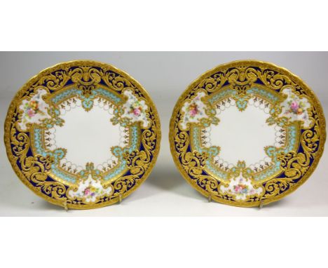 Pair of early 20th century Royal Crown Derby tea plates from the E.H. Gary service, 1909, hand painted by Albert Gregory with