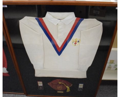 Great Britain Rugby League Cap, Shirt with two enamelled badges, 1950's Shirt and Cap, name plate for Frank Barton, badges, N