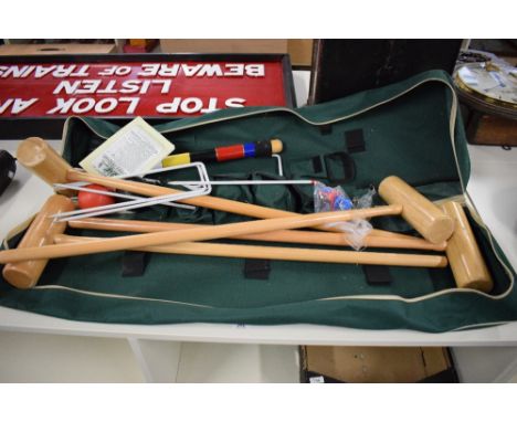 A modern Jacques London Croquet Set, in canvas case, appears complete, carry handle damaged
