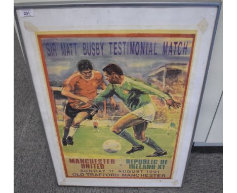 Sir Matt Busby Testimonial Match Poster, Saturday 11 August 1991 Old Trafford Manchester, Manchester United V Republic of Ire