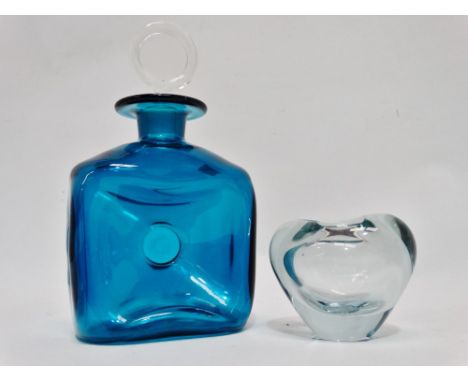 Holmegaard glass - a Holmegaard blue glass pinched dimple decanter and stopper, height 20.5cm, together with a Holmegaard Per