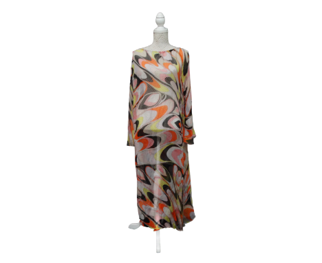 A Pucci silk voile dress - of abstract pattern in orange, yellow and brown, size large, together with Hesper Fox jade silk ni