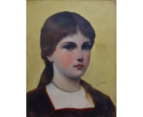 Alfred SEIFERT (1850-1901)  Portrait of a Young Woman Oil on mahogany panel Signed mid right Framed and glazed Overall size 1