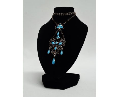 A Belle Epoque necklace - silver and blue enamel, weight 11g. 