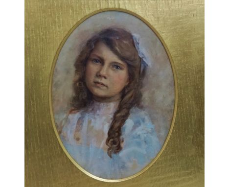 Early 20th Century British School Portrait Of A Young Girl Oil on canvas Framed as oval  Framed and glazed Picture size 26 x 
