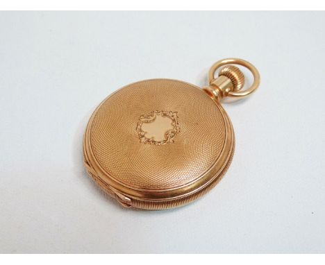 A gentlemans 14ct yellow gold keyless wind hunter pocket watch - an E. Howard &amp; Co. Boston engine turned watch with a vac