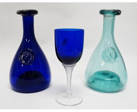 Ole Winther for Holmegaard - Bristol blue carafe with Viking seal mark, height 23cm, together with another similar turquoise 