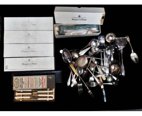A Mappin &amp; Webb silver plated flatware part service - much in original retail boxes, together with another small quantity