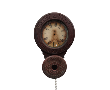 An unusual late 19th century advertising drop-dial wall clock - made for Vanner's &amp; Prest's 'Molliscrium' embrocation, th