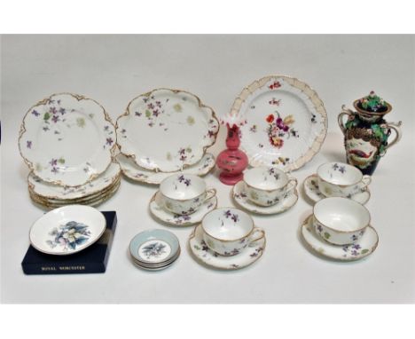 Assorted ceramics - to include, a Booths pot and cover gilt decorated with a peacock and roses, height 23cm, a Haviland &amp;