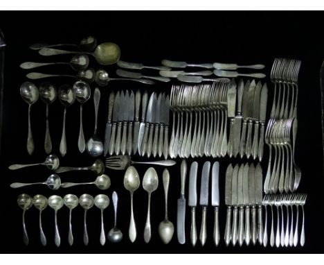 An American white metal flatware part dinner service - Towle Silversmiths early 20th century, comprising fruit service, fish 