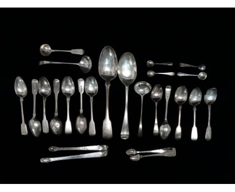 A George III silver dessert spoon - London 1795, fiddle back, together with a quantity of other flatware, mostly 18th and 19t