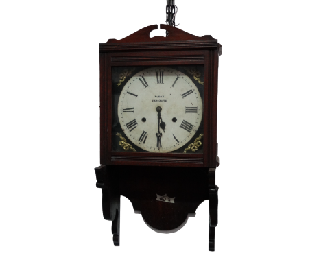 An Edwardian walnut cased bracket wall timepiece - by W Day of Exmouth, the white enamel dial set out in Roman numerals with 