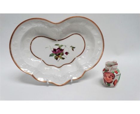 Chamberlains Worcester - a kidney shaped dish with impressed rose band and painted rose to centre, width 26cm, together with 