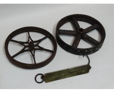 Early 20th century Salters Improved Spring Balance Scales No.2 -measuring up to 40lbs, together with two cast iron drive shaf