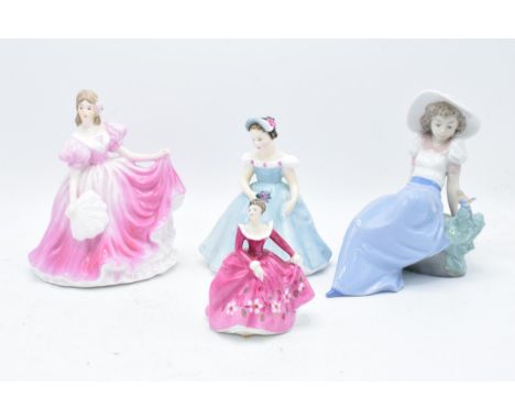 A collection of lady figures to include Royal Doulton The Bridesmaid HN2196, Fragrance HN3250 (second), a Nao girl watching a