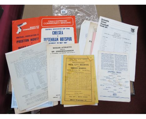 Single Sheet, Friendly, Reserve Programmes, 1977 Chelsea v. Arsenal, 78 Horwich v. Wigan, Wigan v. Erkenschwick. Hull reserve