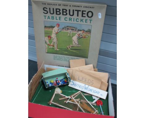 Subbuteo Table Cricket, (completeness unknown) football nets, slender plastic footballers, etc