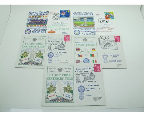 Leeds United First Day Covers, each individually signed by Giles, Charlton, Clarke, Yeboah &amp; Speed. (5).