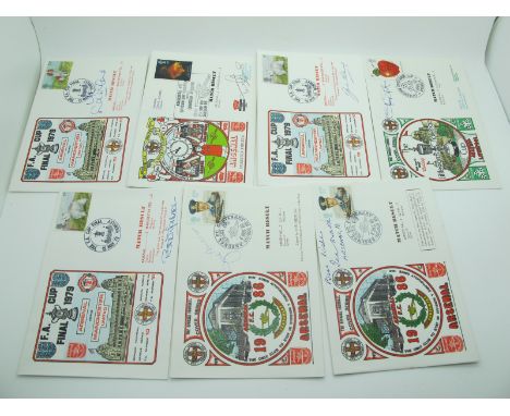 Arsenal First Day Covers, each individually signed by Ted Drake, Joe Mercer, Jack Kelsey, Talbot, Adams, Sunderland &amp; Geo