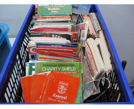 Arsenal Programmes 1970's &amp; 80's, mainly homes, Cup Finals, Charity Shield, hand books, large quantity:- One Box.