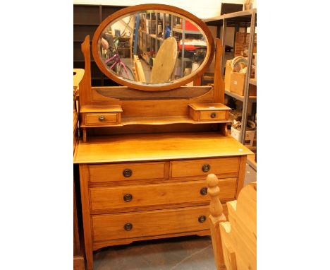 Edwardian light oak dressing table with oval mirror