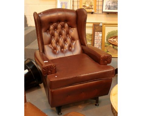 Red leather Chesterfield style button back arm chair