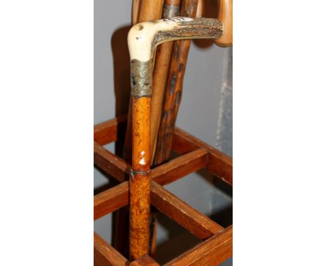 White metal and antler handled walking stick