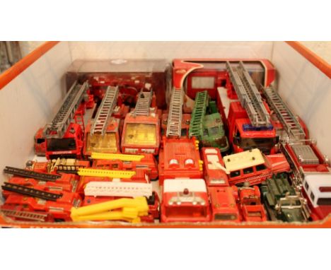 Large quantity of die cast fire engine models, Corgi, Matchbox etc.
