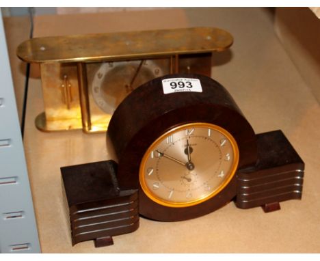Two small Art Deco 8 day clocks including a bakelite example