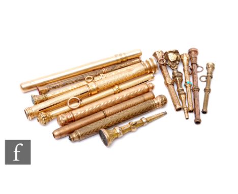 Fourteen assorted 19th Century and later yellow metal pencils to include stone set and engine turned examples, damage. (14) 