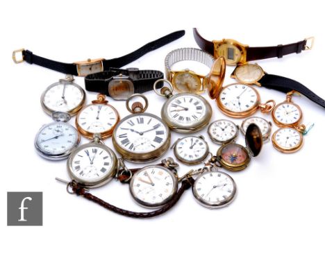 Twelve assorted gold plated and white metal pocket and wrist watches to include full hunter, with five further wrist watches,