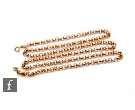 A 9ct hallmarked belcher link chain, weight 30g, length 61cm, terminating in bolt ring clasp. 