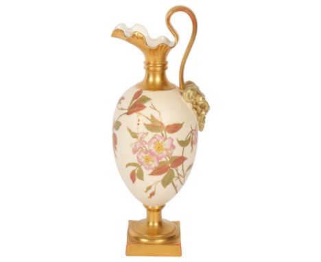 A Royal Worcester Blush Ivory ewer, pattern no. 1144, hand painted and gilded decoration, H28cmGood condition, no obvious dam
