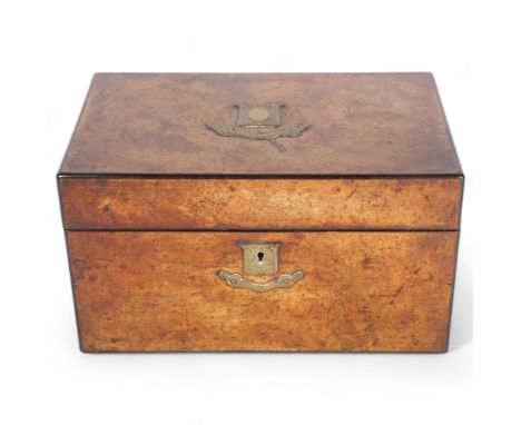 A 19th century mahogany tea caddy, with 2 inner fitted lidded boxes and brass mounts, W25cm 