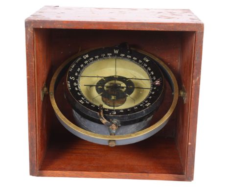 Yacht-Type P2 nos. 220H early 20th century gimballed ship's compass, original teak case 