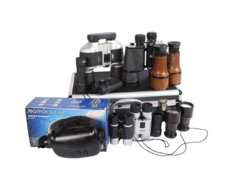 A selection of Vintage binoculars, including Mark Scheffel 35x50 field binoculars, a pair of Lumiere Paris Vintage binoculars